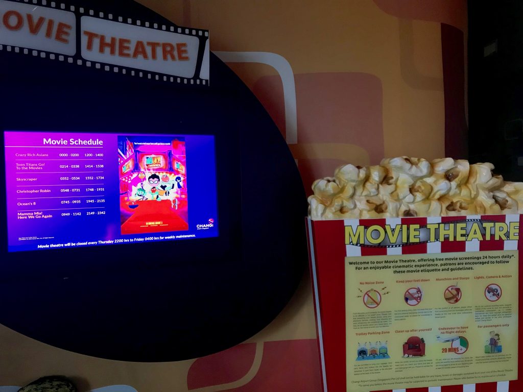 Entertainment at Singapore Airport movie theatre