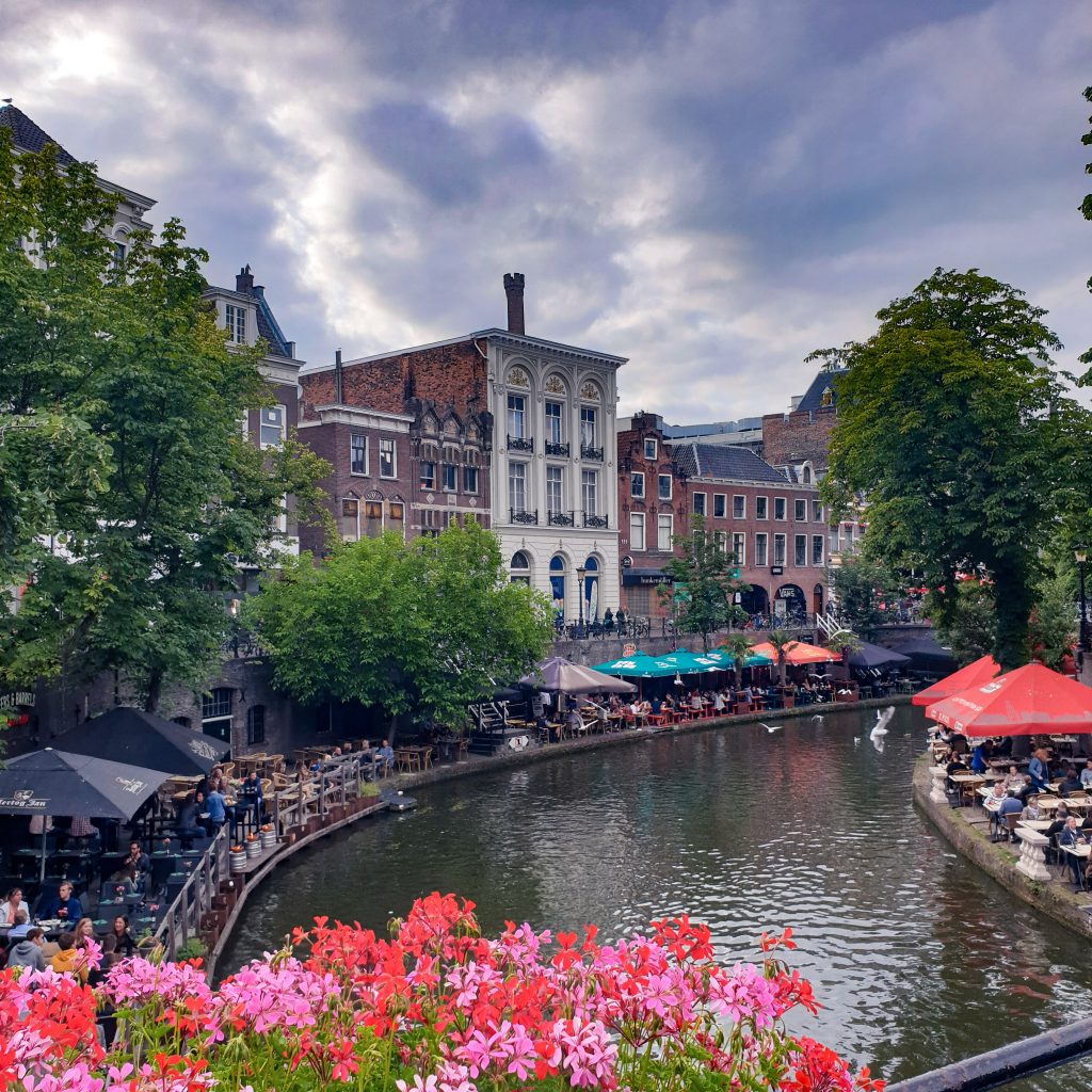 outdoor cafes in both sides of canal Utrecht